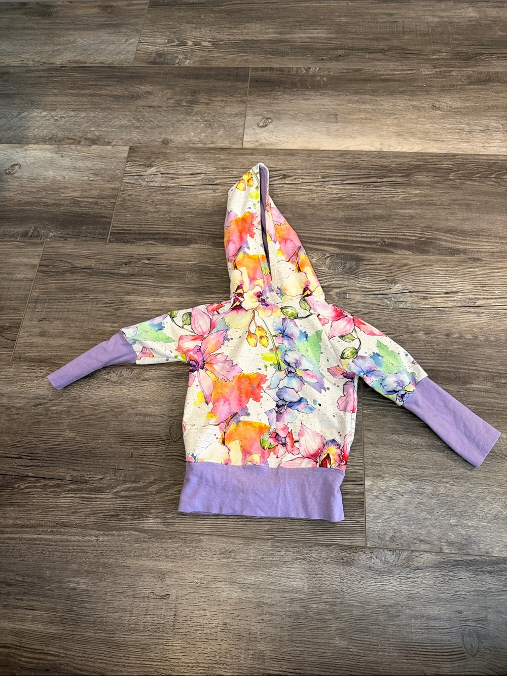 Sew Ashleigh Girls' Floral Watercolor Hoodie - Lavender Trim Grow With Me